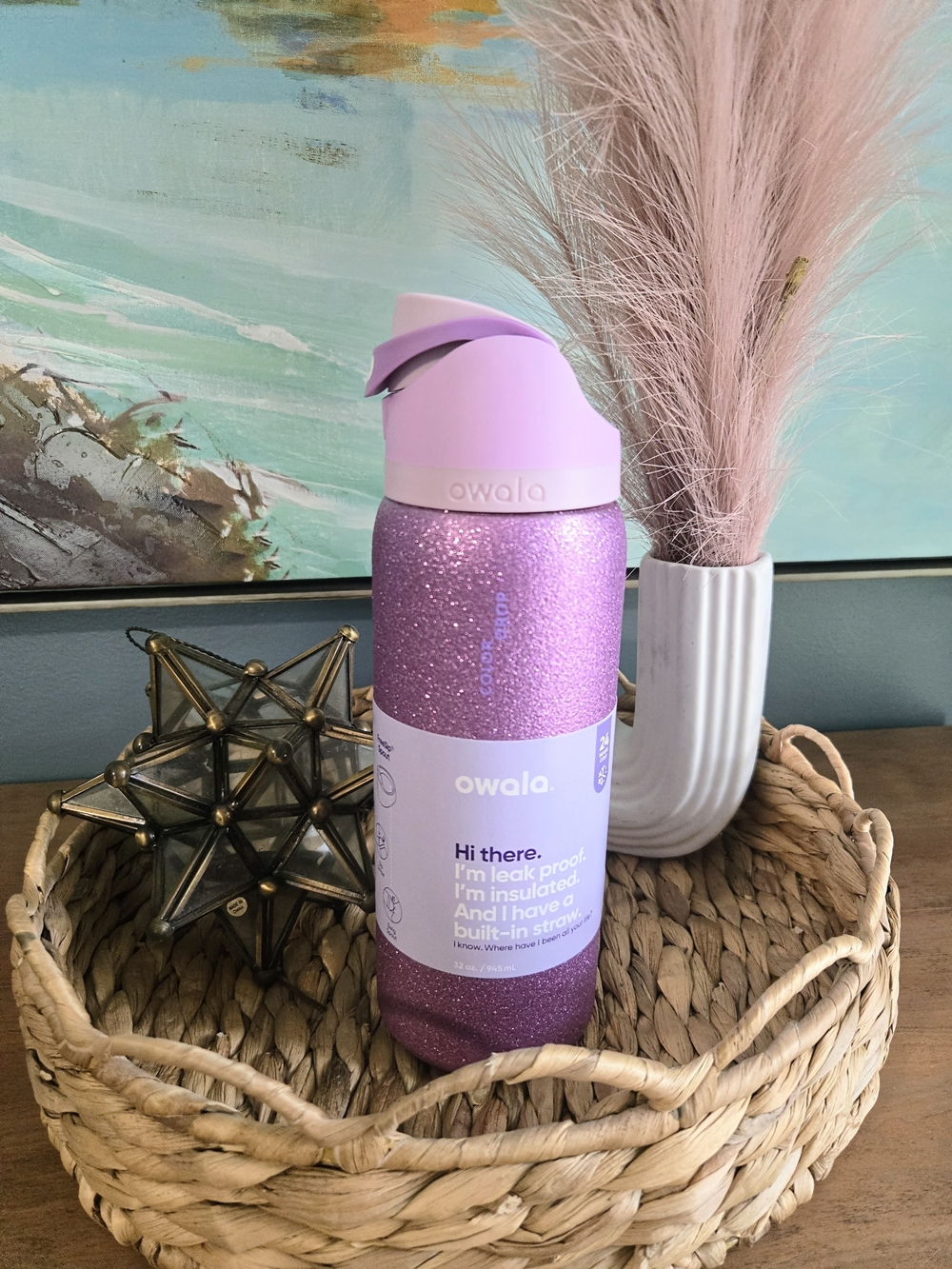 NWT Owala FreeSip 32oz Water Bottle Limited Edition Purple Glitter, Color Drop